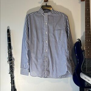 Men's Blue and White Striped Dress Shirt